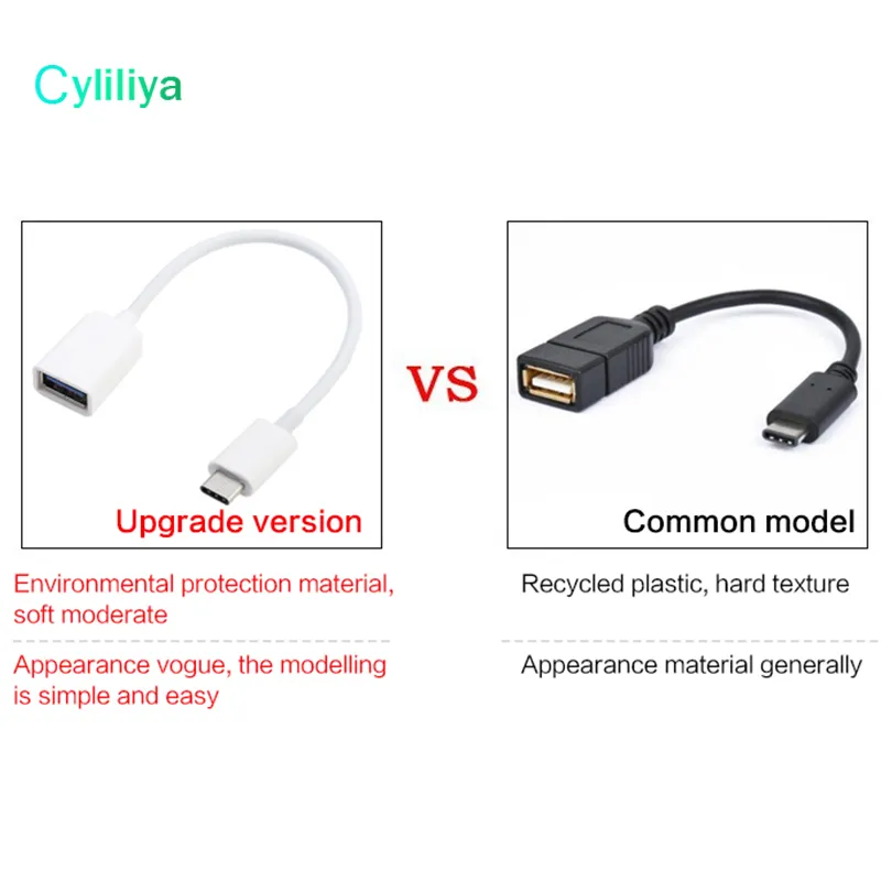 Wholesale Type C Otg Cable Type-C Usb C Cabel Adapter For Oneplus 3 Lg white black color