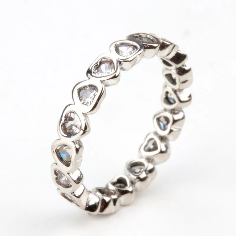 Vecalon Heart Shape Smycken 925 Sterling Silverring 5A Zircon CZ Diamont Engagement Bröllop Band Ringar för Kvinnor Bridal Gift