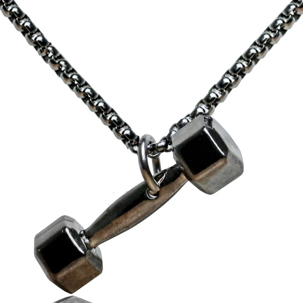 Men's Necklace Fitness dumbbell barbell pendant Europe and the United States fitness jewelry wholesale