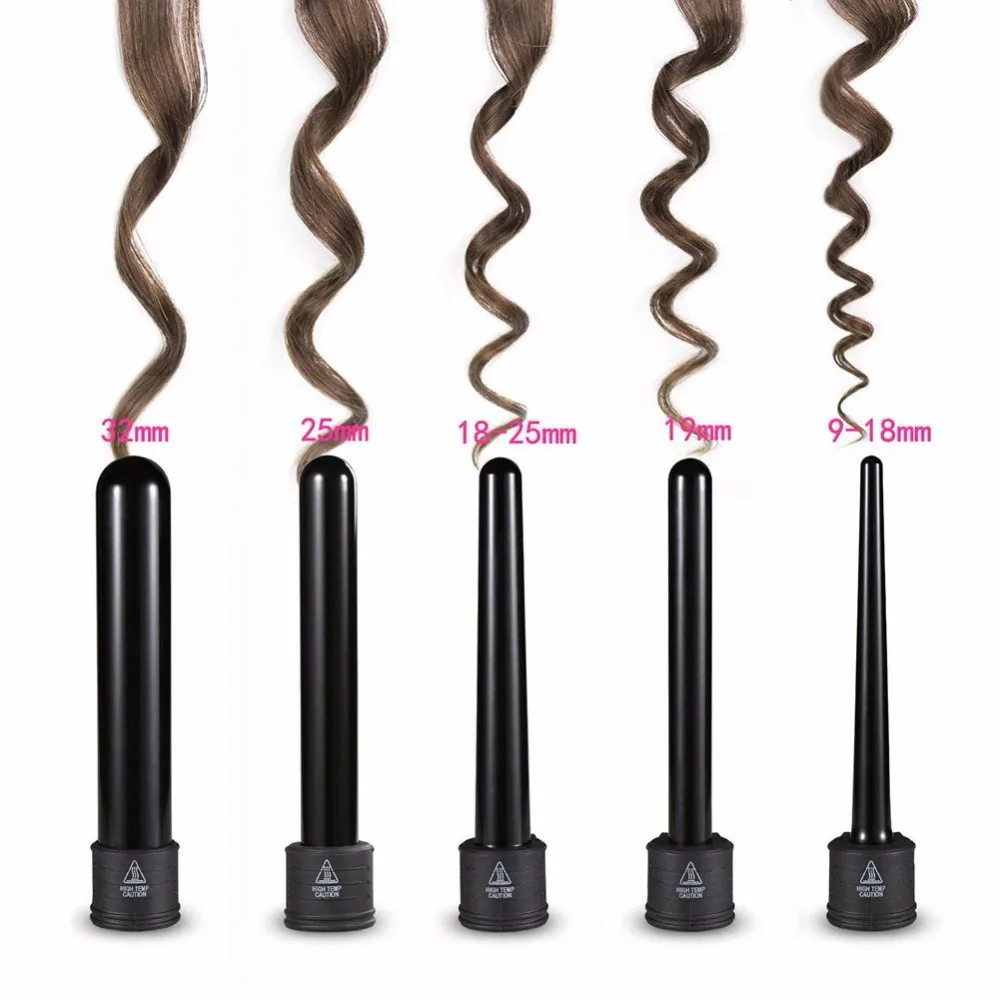Pro Series 5 in 1 Curling Wand Set Hair Care Curling Wand Parts Clip Iron Set 09-32mm Hair Styling Tools Kits Sponge Ceramics