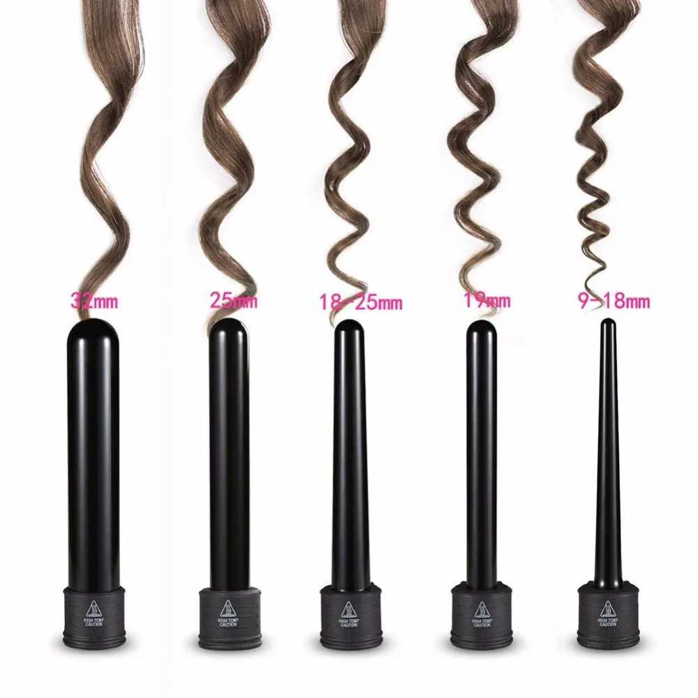 Pro Series 5 en 1 Curling Wand Set Soins des cheveux Curling Wand Parts Clip Iron Set 09-32mm Kits d'outils de coiffure Éponge Céramique