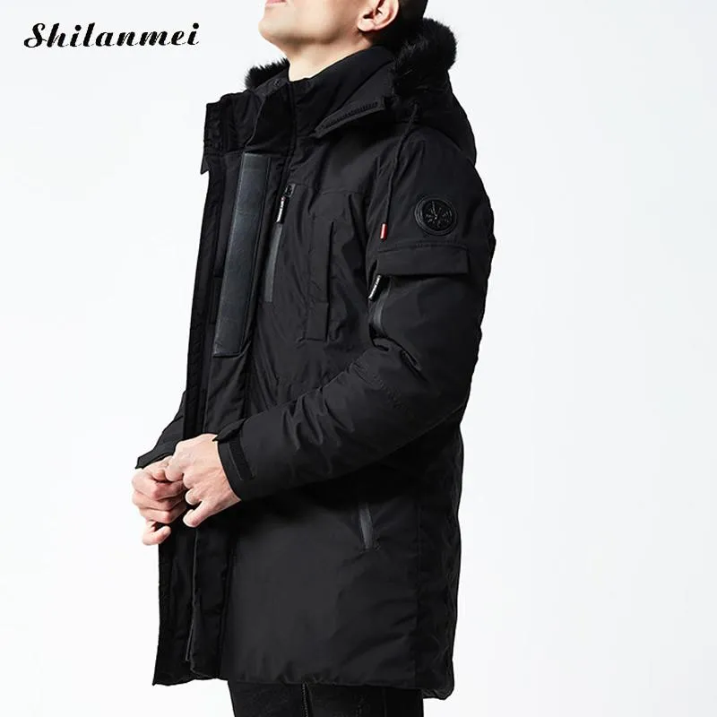 Plus Size Men Parkas Jackets Fur Hooded Coat Wine Red Winter Long