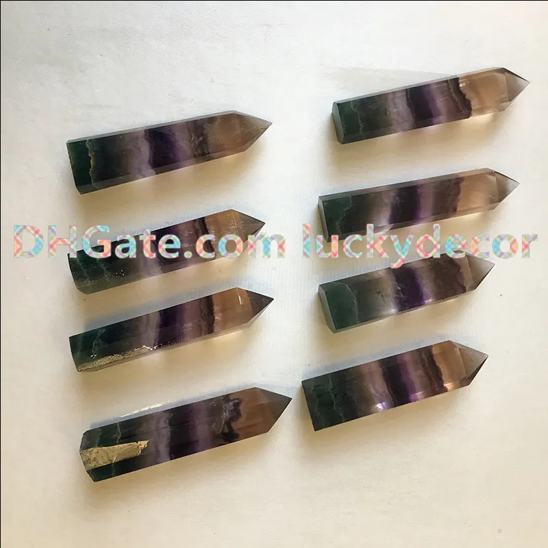 Natural Green & Purple Rainbow Flourite Healing Crystal Point Treatment Tumbled Polished Faceted Prism Wand Carved Reiki Fluorite Figurine