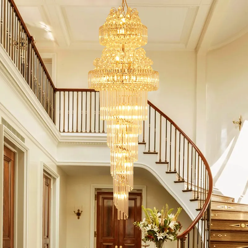 Lustres en cristal modernes Luminaires Lampes à LED American Golden K9 Lustre en cristal Hall de l'hôtel Escalier Way Home Inoodr Lighting