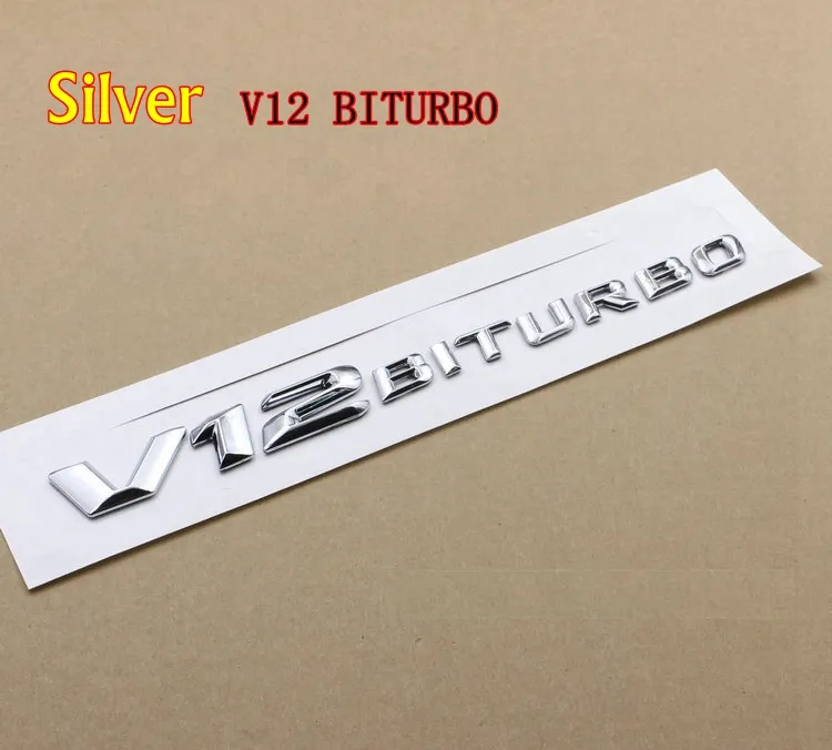 High Quality 3D ABS V12 V8 BITURBO Letter Logo Emblem Badge Rear Side Car Sticker for Mercedes Benz AMG BMW Mazda Chevrolet Skoda