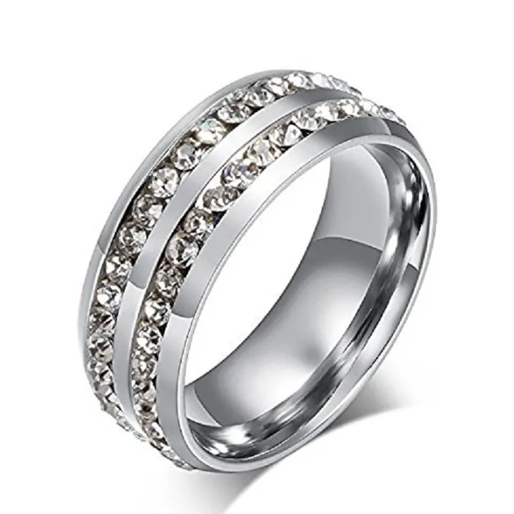 Bague en cristal noir pour hommes, nouvelle mode 2018, en acier titane, perceuse complète, Double rangée de cercles en diamant, bague de mariage 299e