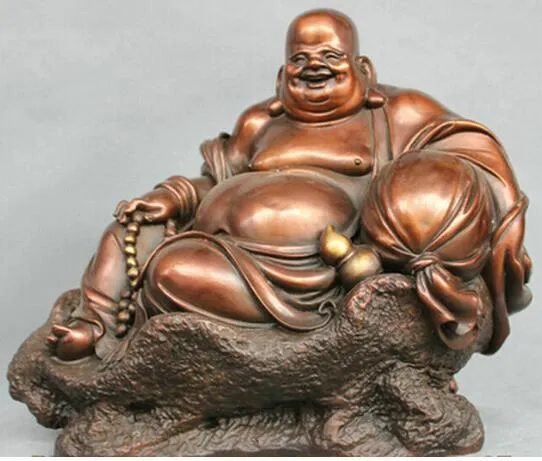 13 '' الصين الصرفة البرونز الكبير الدهون يضحك بوذا مايتريا تمثال