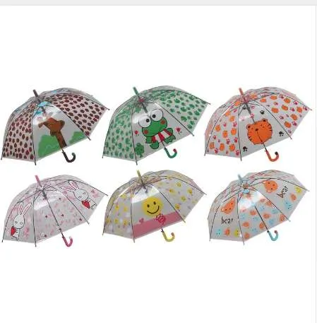 Outils de pluie transparents de parapluie d'enfant d'impression de dessin animé créatif pour des animaux d'enfants girafe, grenouille, tigre, lapin, ours YS116