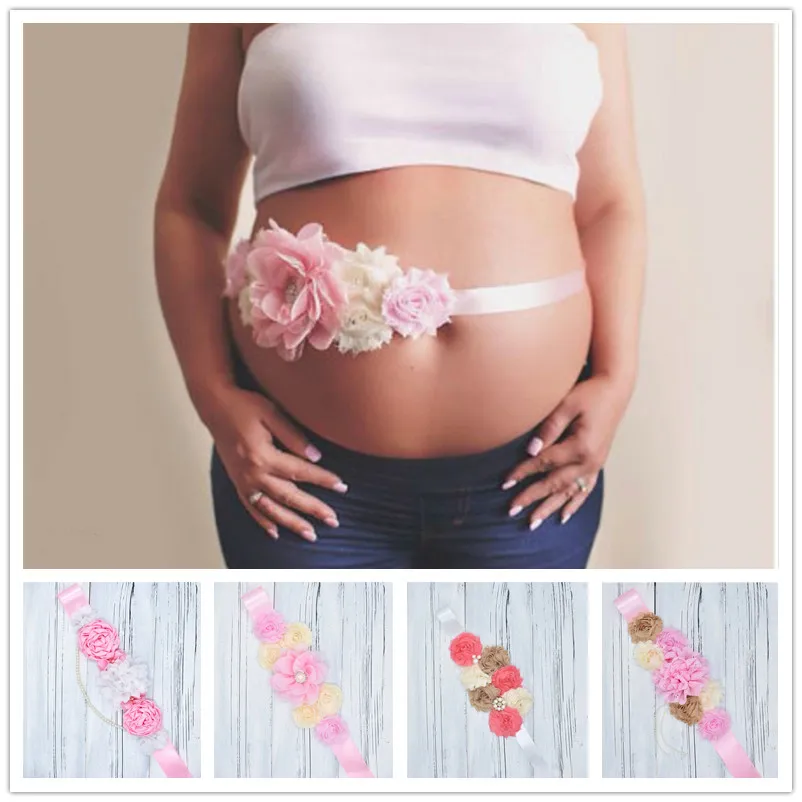 flores mujer embarazada perlas de imitación de encaje Sash 4 estilos flor de la cinta de flores mujer embarazada perlas de imitación de encaje Sash 4 estilos flor de la cinta de