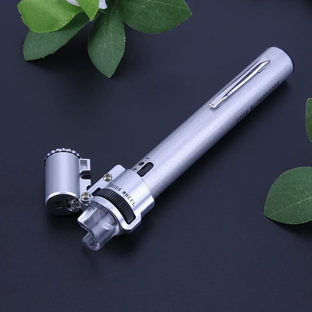 wholesale 100x Portable Microscope Handheld Magnifying Glass Loupe Aluminum  Alloy Adjustable Pen Jewelry Gem Microscope with LED Light