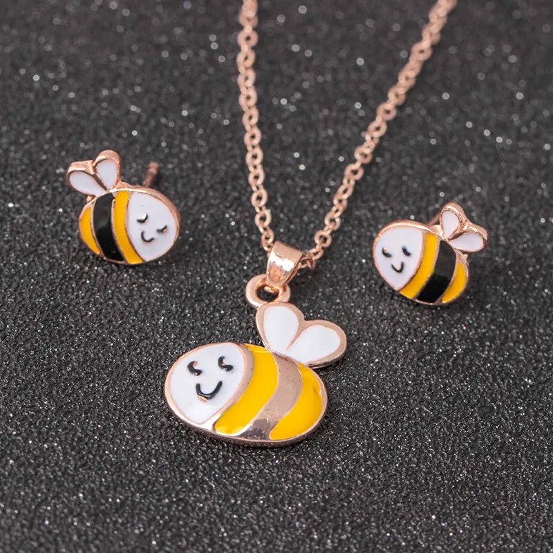 Animal Jewelry Set Chain Kids Cartoon Horse Dog Bee Necklace