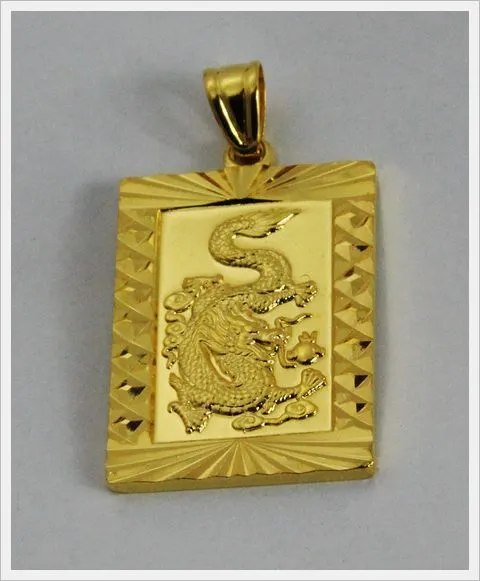 24-каратное позолоченное мужское желтое позолоченное ожерелье с подвеской в виде дракона, мужские ювелирные изделия, элегантные винтажные золотые украшения241K
