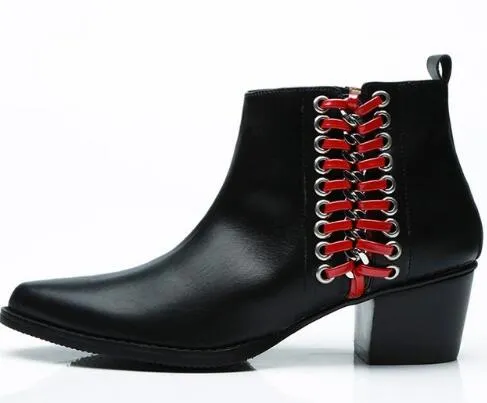2018 Botines elegantes Mujer Punta estrecha Remache Cadena Hueco Correa cruzada Botas de tac n medio Mujer Moda Martin Botas
