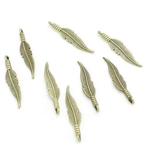 Breloques en forme de plumes en alliage, argent Antique, bronze, pendentif pour collier, résultats de fabrication de bijoux, 7x32mm, 100 pièces