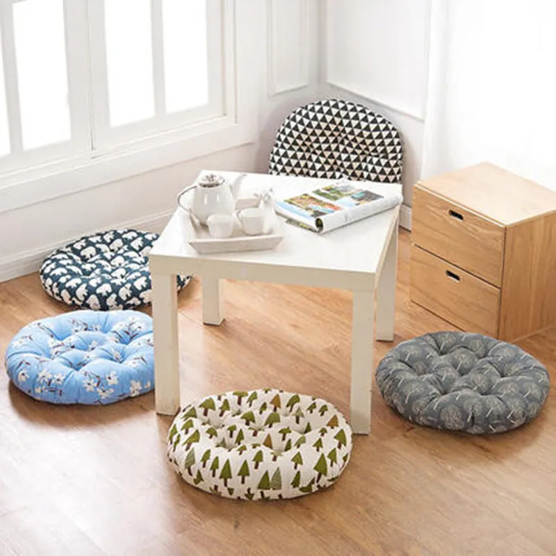 Cotton Linen Round Chair Seat Cushion Thick Sitting Pad Mat Home