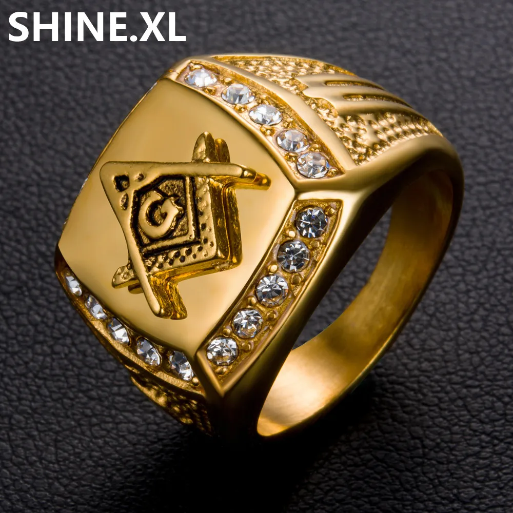 Hip Hop Freemason Male Masonic Rings For Men Vintage Crystal Masonic Gold Color Ring Size 7 14 Zircon CZ Zinc Alloy AG Rings From Livex516 4.03 DHgate.Com