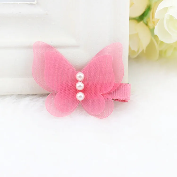 Cute Butterfly Hair bow New Korean Children Girls Barrettes boutique hair bows Bow Pearl Rainbow Color Kids Hair Accessorie 7420