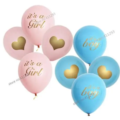 12pcs/lot Baby shower balloon with gold glitter shiny writting its a girl it's a boy oh baby printed light pink blue ballons