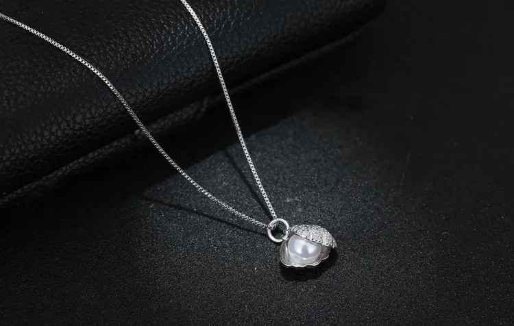 Guli temperamento elegante micro inlay zircão em forma de concha pérola 925 prata corrente fina clavícula cadeia colar curto jóias de prata