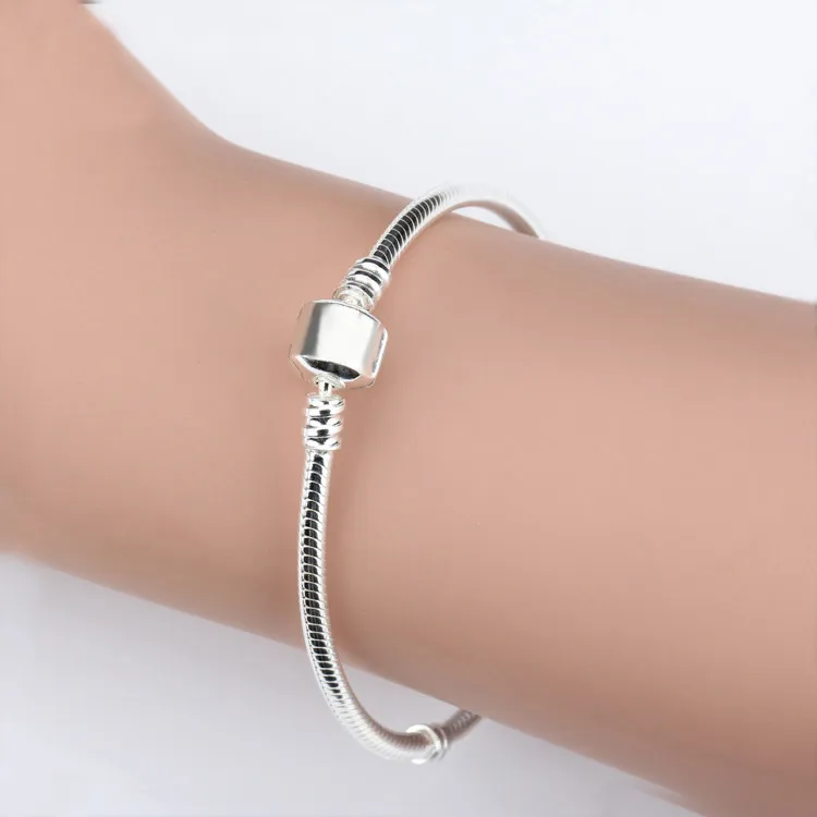 En gros 925 Bracelets en argent sterling 3mm Snake Chain Fit Pandora Charm Perle Bracelet Bracelet DIY Bijoux Cadeau Pour Hommes Femmes