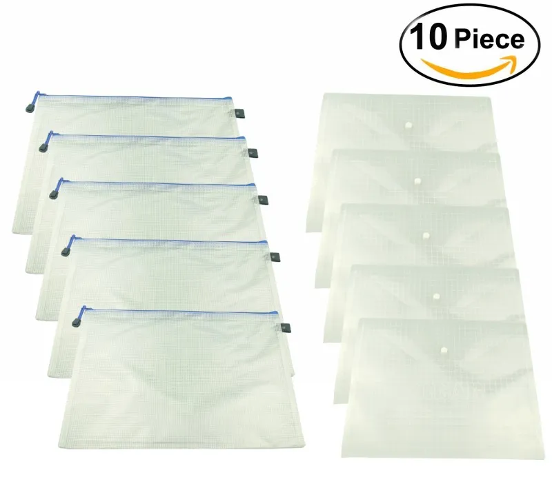 Feuille A4 Pochettes Plastique A4 (Lot De 12) - 6 Couleurs - Fermeture à Pression + Perforation Farde