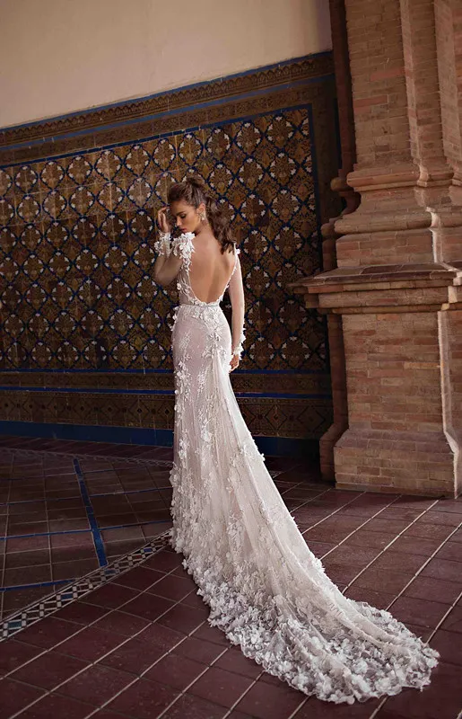 Berta Robes De Mari e Dentelle Appliques Sheer Manches Longues