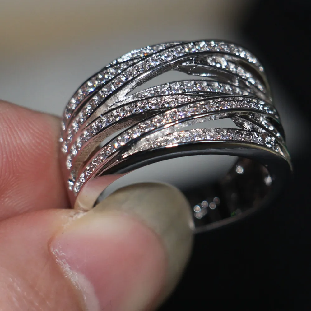 Choucong Jewelry Women Ring تمهيد مجموعة جولة الماس الذهب الأبيض معبأ خطوبة زفاف باند الطوق Sz 5-11