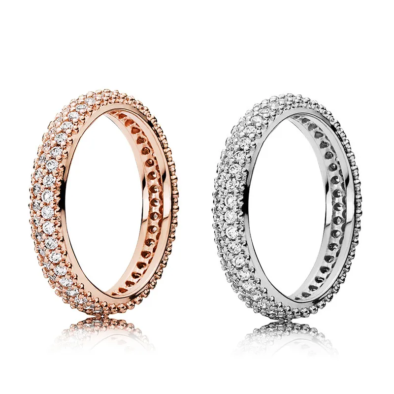 100% 925 Sterling Silver Ringar Med Cubic Zircon Originallåda För Pandora Mode Ring för Alla hjärtans dag Rose Gold Vigselring Dam