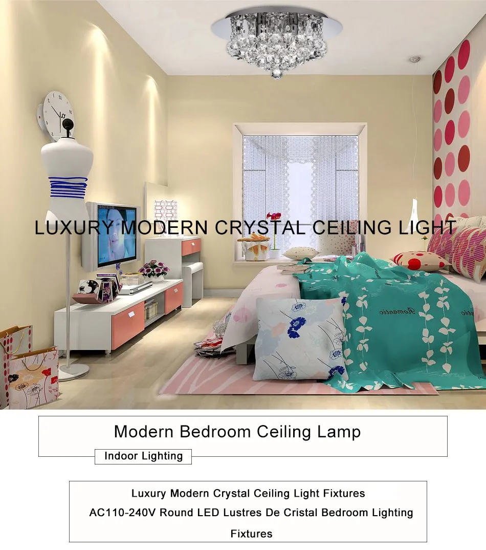 Modern Round Crystal Ceiling Chandelier Lamp Fixtures K9 Crystals rain drop Lighting for living room Bedroom Dia40*H25cm