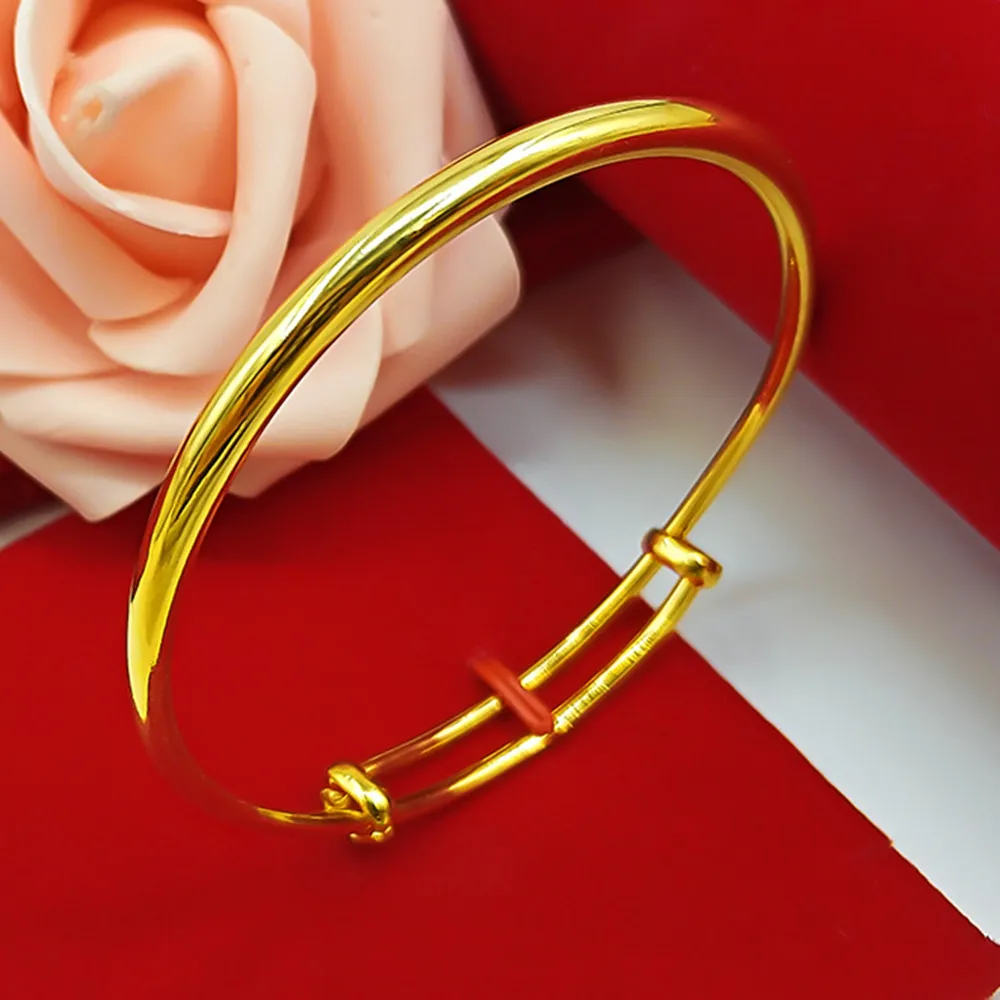 2 peças / 1 par liso das mulheres pulseira pulseira sólida 18k amarelo ouro preenchido pulseira ajustável estilo clássico moda jóias