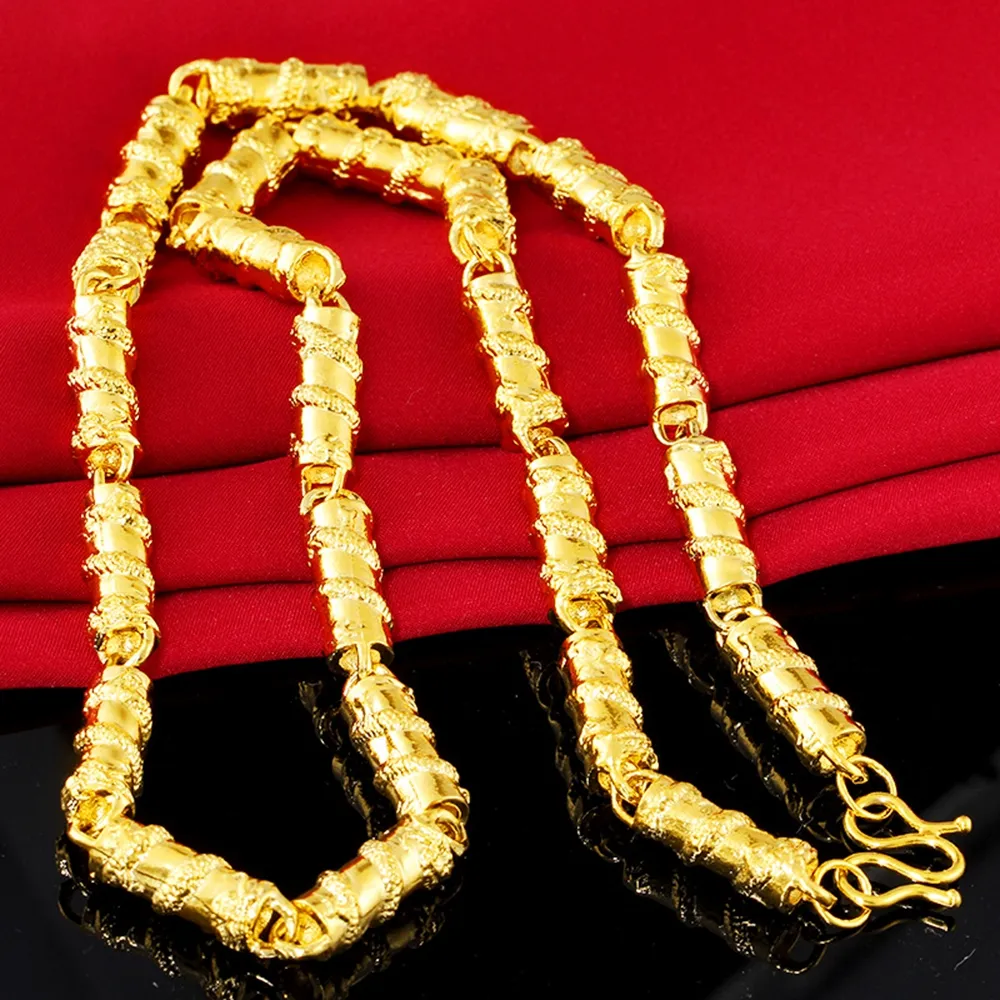 Mens Necklace Chain Solid Domineering Dragon Pattern Column 18k Yellow Gold Filled Hip Hop Mens Jewelry Statement Necklace 60cm Long