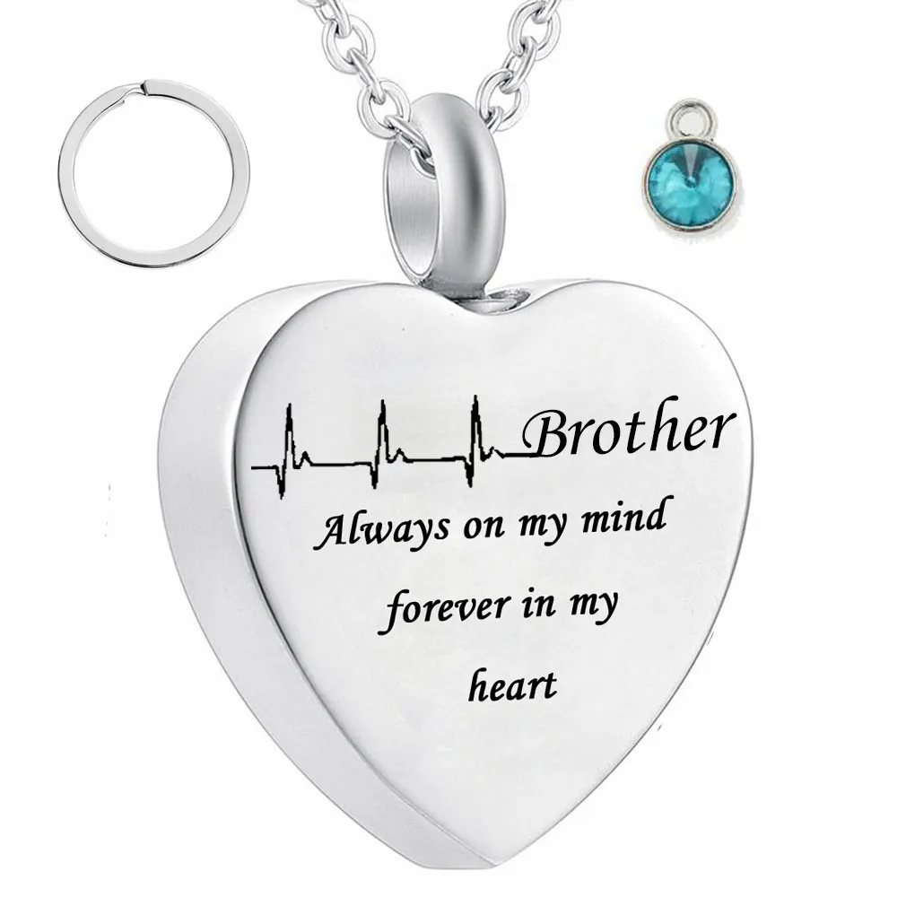 On the electrocardiogram Charm Cremation Jewelry Keepsake Memorial Urn Birthstone crystal Necklace brother Pendant Keychain with Fill Kit