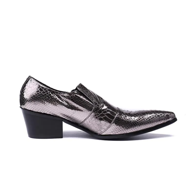 Men's Apron Toe Brown Combat Sole Platform High Heel Penny Loafers Shoes