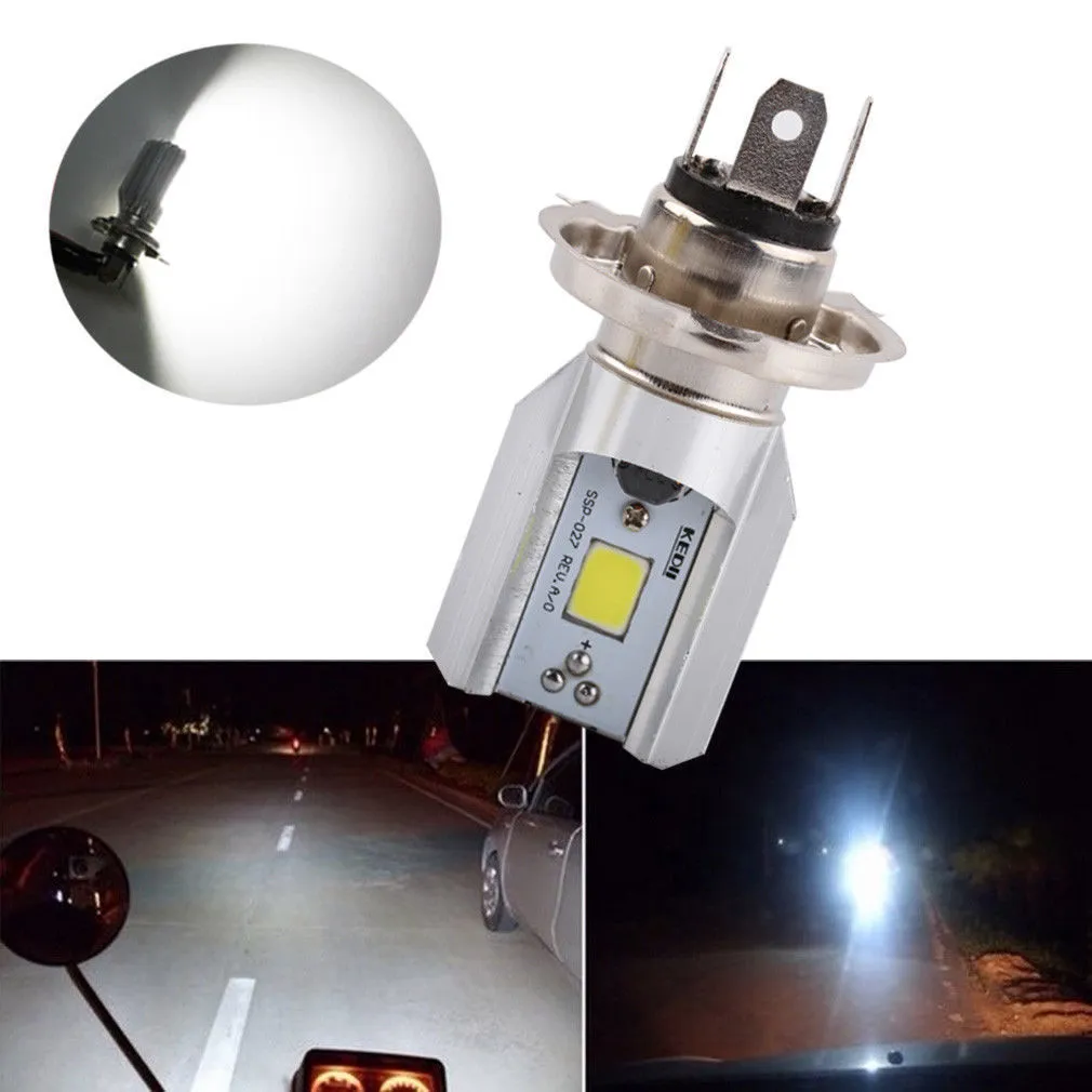 Plug Play Lampes de moto LED phare H4 Ampoule 6W 800LM 6500K COB Source de la source de la lumière Scooter CheoBike Headlamp, phares de moto