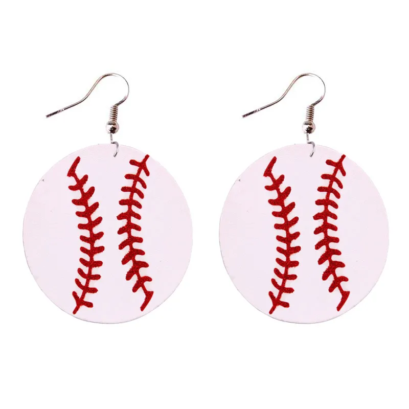 2018 New Trendy Softball Baseball Soccer Golf Genuine Leather Teardrop Round Leaf Statement Earrings Round Disc Leather Drop Earrings