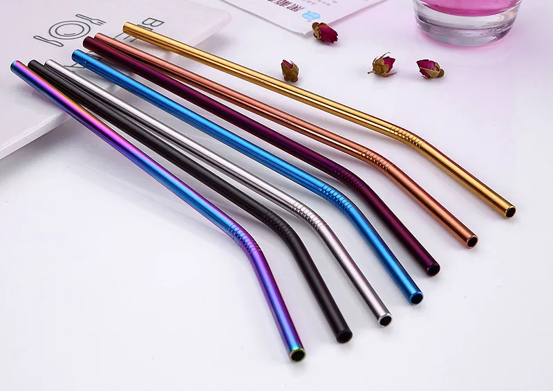 Reusable 304 Stainless Steel Straws 8*215mm Drinking Straw Straight and Bent Bar Accessories Tea Coffee Drinks Tools