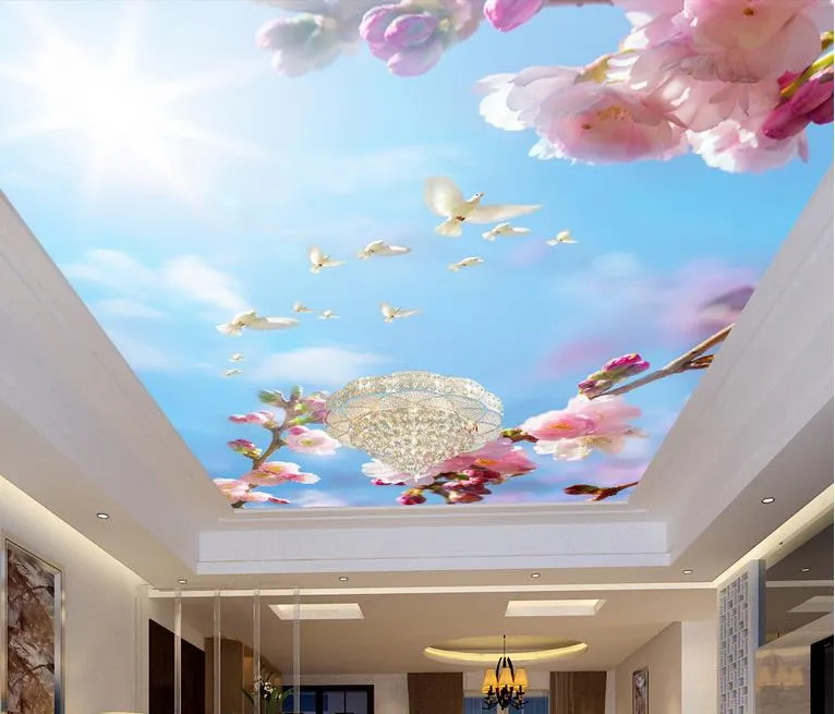 Papel de parede Özelleştirilmiş Fotoğraf Kağıdı 3D Stereo Şeftali çiçeği mavi gökyüzü Tavan duvarlar için 3d papel de parede 3d duvar kağıdı 3 d
