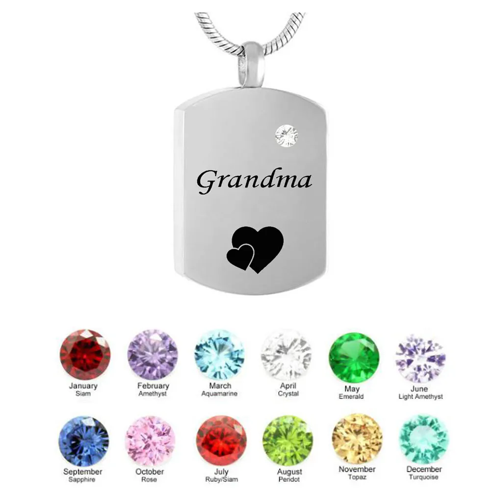 Personlig Square Necklace Mormor Birthstone Namn Hängsmycke Cremation Urn Halsband Anpassad Smycken