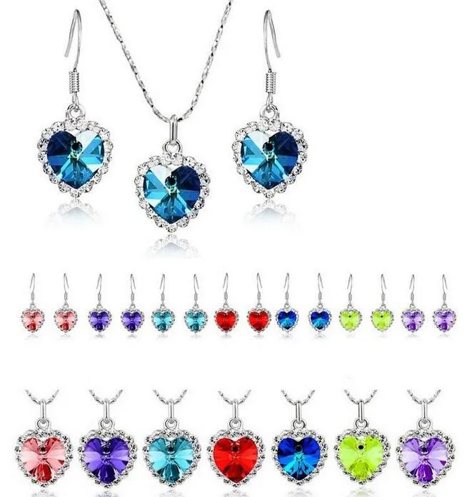 2018 новая мода 8 цветов Выбор Титаник женщины Австрия Кристалл сердце ожерелье серьги комплект ювелирных изделий