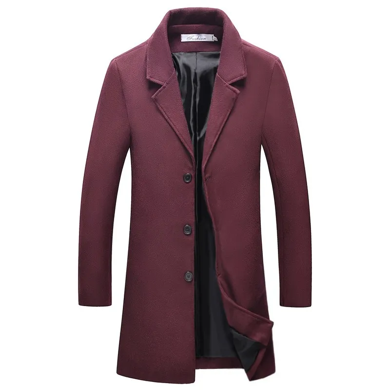 2018 winter Male solid color Slim fit overcoat Medium Long jackets Men s casual thicken woolen trench coat business coats