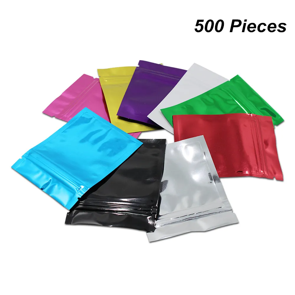 DHL 14 x 20 cm, 9 Farben, 500 Stück, Aluminiumfolie, Lebensmittel-Aufbewahrungsbeutel, Mylar-Folie, wiederverschließbarer Kaffee, Tee, Pulver, Verpackungsbeutel, Mylar-Beutel