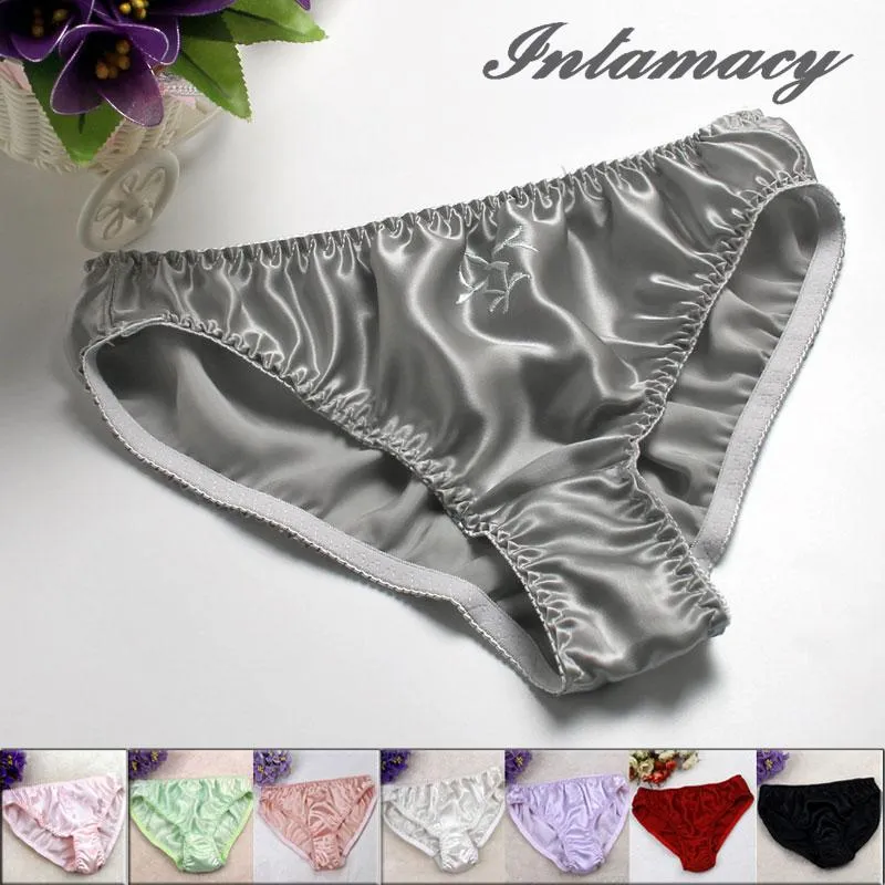 Mid Waist 100% Real Silk Underwear Panties Briefs for Women L XL XXL 3XL Plus Size Woman Sexy Lingerie