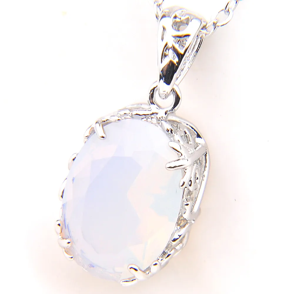 luckyshine 1014mm family gift shine oval white moonstone gemstone silver necklaces for women charm pendants for wedding party hot 10 pair