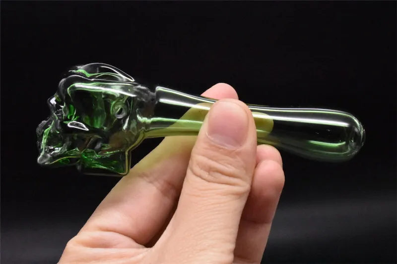 Heavy skull Glass Spoon Pipes glass pipe for smoking Hand Dry Herb pipe 10cm Skull Head oil burner spoon pipe