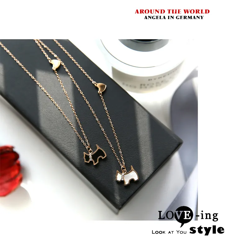 Korean version of 18K plated rose gold necklace Necklace girl titanium steel color gold chain dog pendant clavicle chain not fade birthday g