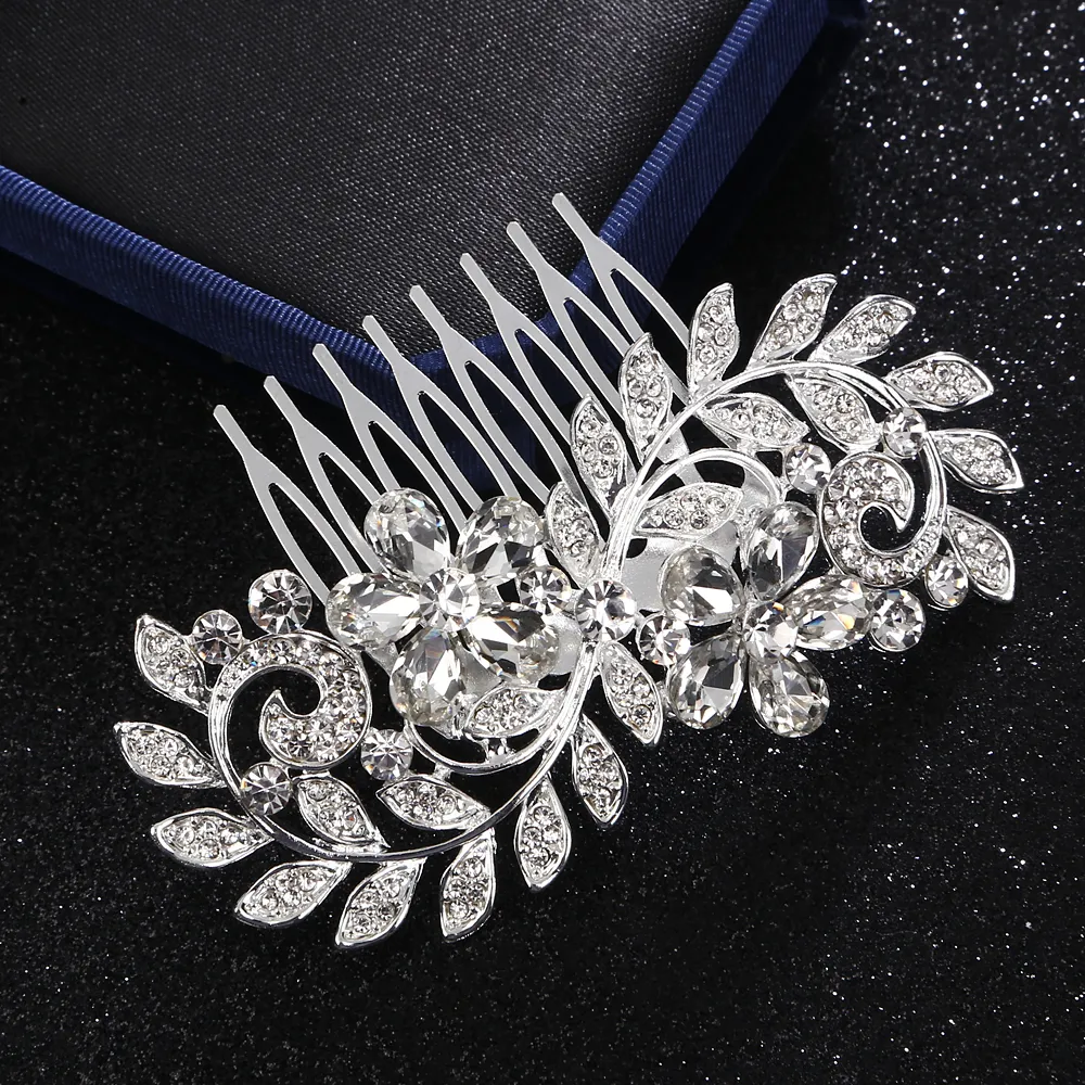 2018 Feis Hole Crystal Flower en Leaf Hair Combed Romantic Bridal Flower Hapdress Hair Accessoire voor bruid bruiloft A1566693