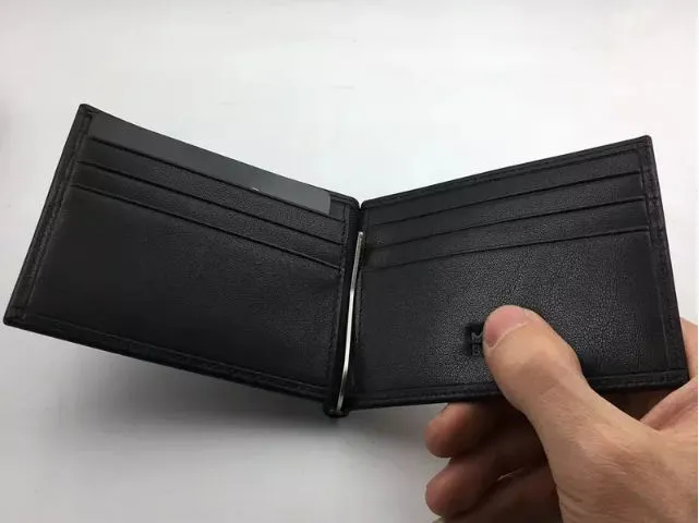 Klassische schwarze echtes Leder Bifold männliche Geldbörse Billfold Wallet Geldklammer Männer Klemme für Geld Fall Luxus Kreditkarteninhaber Pouc295A