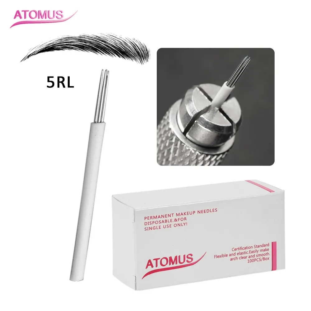 100 pcs 5 Round Needles for Semi Permanent Makeup Manual Pen R5 Micro blading Eyebrow Tatoo Pen Fog Blade