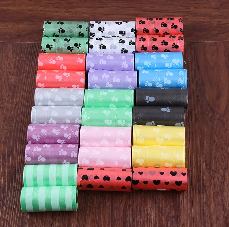 50Rolls = 750 PCS Belo Degradável Cão Cocô Sacos De Resíduos Do Pet Saco de Design de Impressão Eco-friendly Pick Up Saco Limpo Carro Viagens Ao Ar Livre