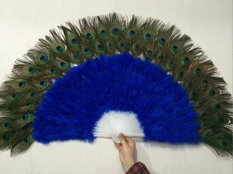 157quot40cm28 Bones Peacock Fan Plastic Staves Feather Fan For Costume Dance Party Decorative Handheld Folding Fan 4558687